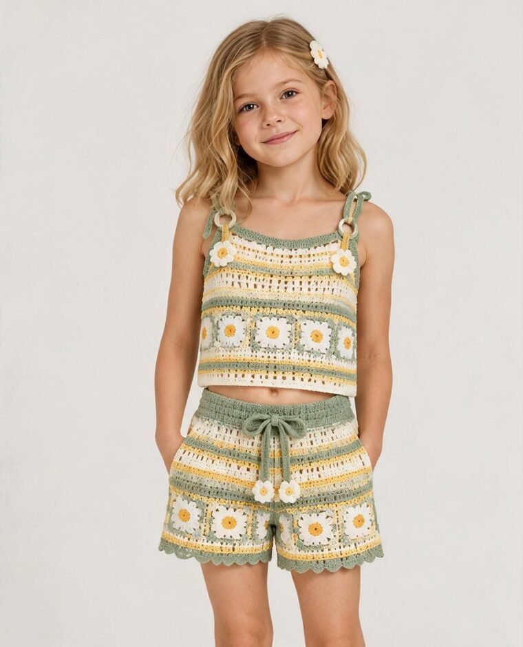 Children's Cluster Crochet Pinafore Dress EA-C-114
