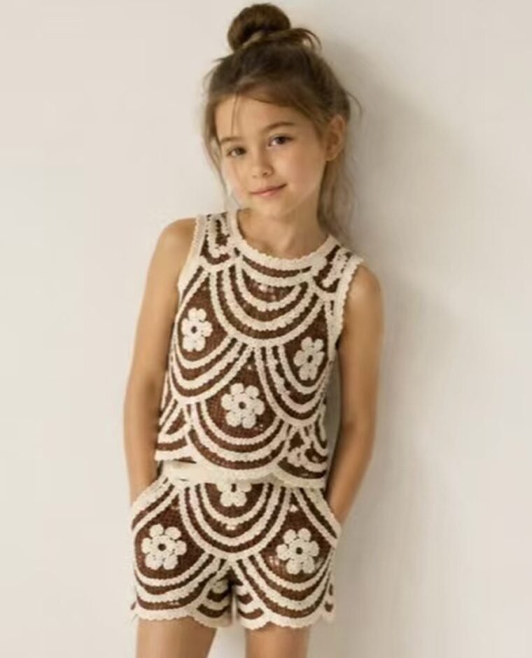Children's Flower Motif Crochet Dress EA-C-118