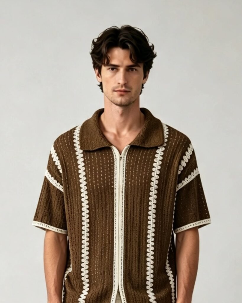 Men's Mesh Crochet Short-Sleeve Shirt EA-M-101