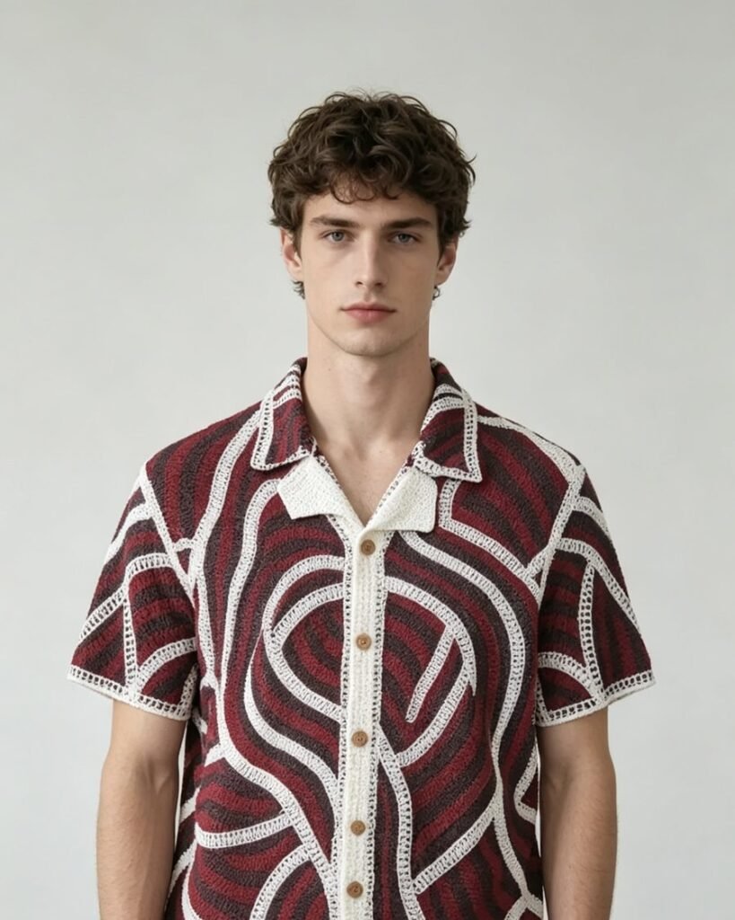 Men's Scallop Crochet Long-Sleeve Shirt EA-M-102