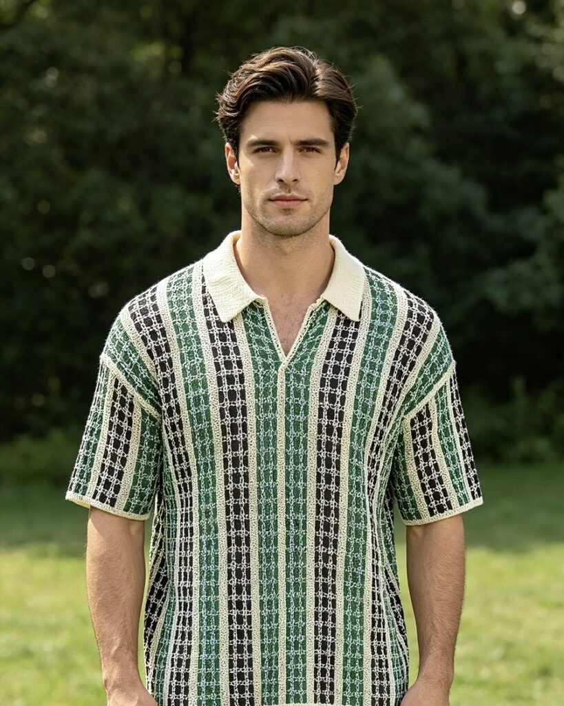 Men's Ribbed Crochet Cuban-Collar Shirt EA-M-112
