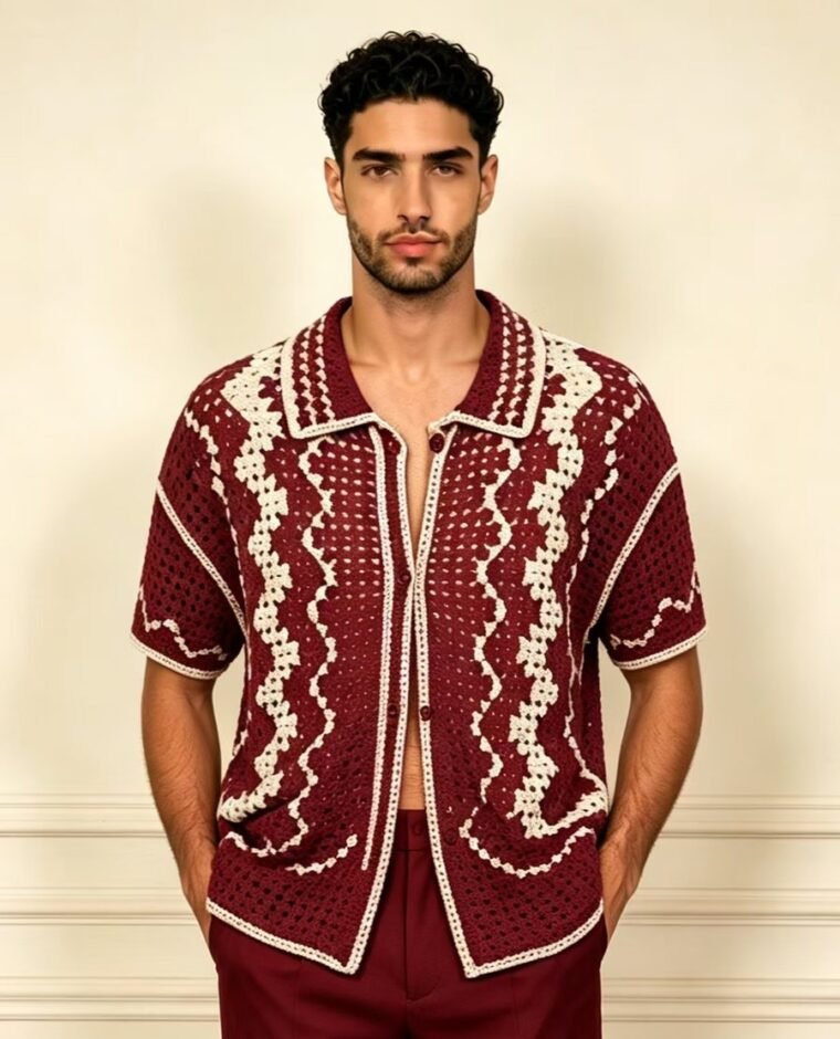 Men's Granny Square Crochet Zip Cardigan EA-M-113