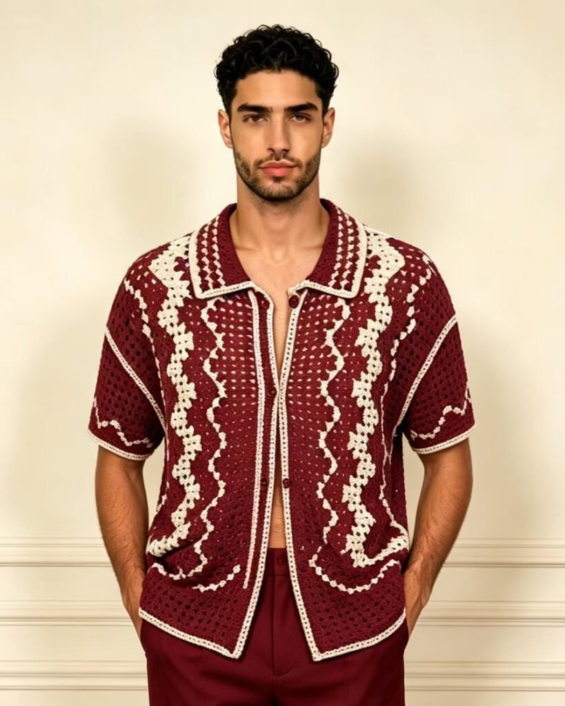 Men's Granny Square Crochet Zip Cardigan EA-M-113
