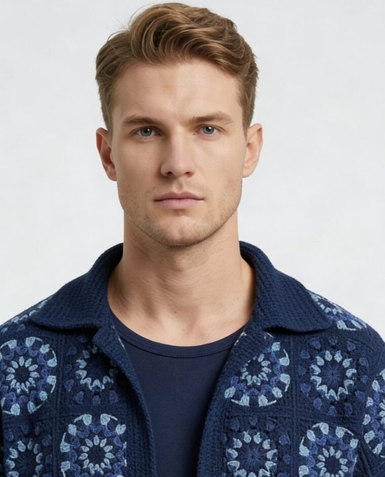 Men's Cluster Crochet Henley EA-M-114