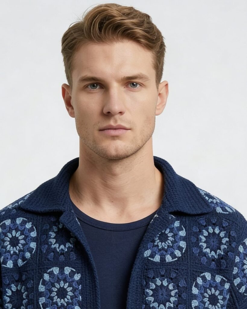 Men's Cluster Crochet Henley EA-M-114