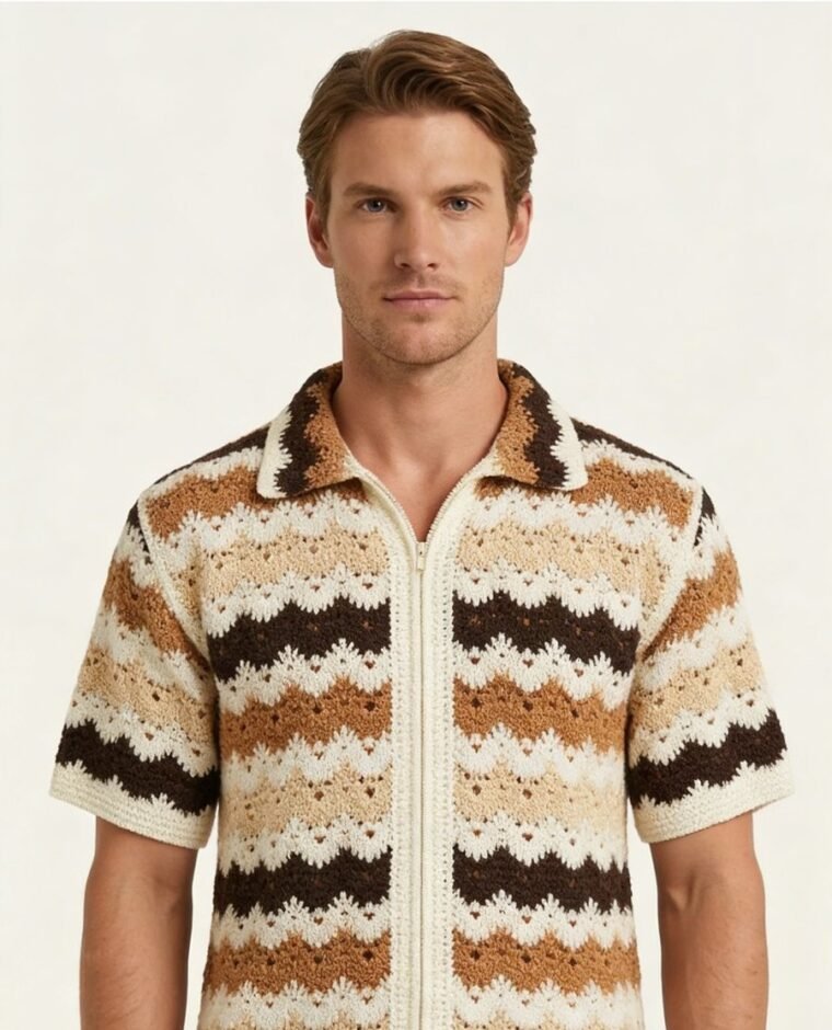 Men's Shell Stitch Crochet Pullover EA-M-115