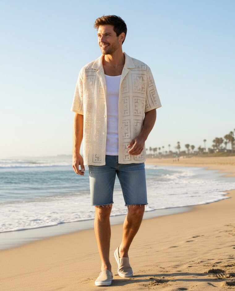 Men's Bobble Crochet Beach Shirt EA-M-116